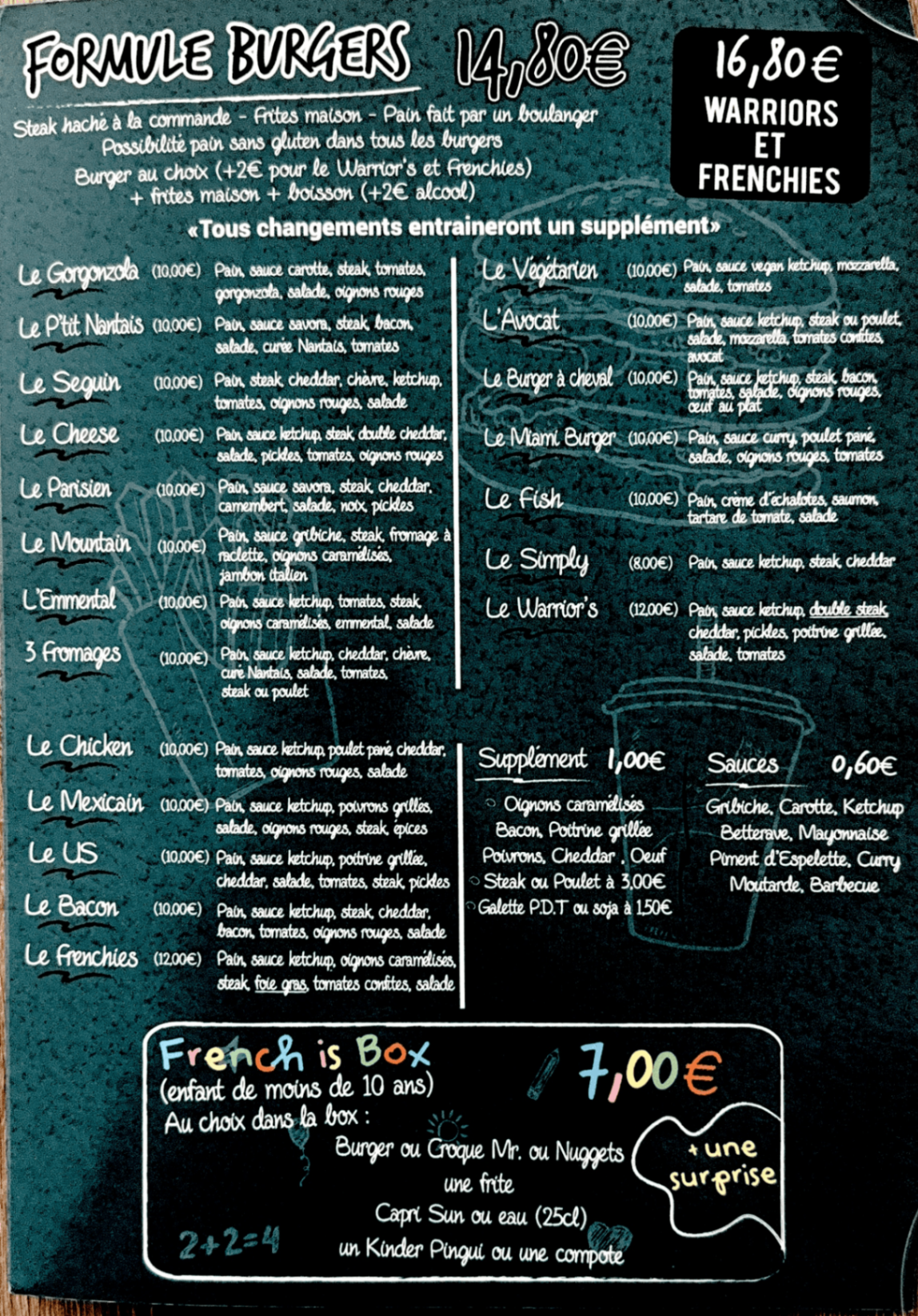 Ardoise des burgers French Is Burger