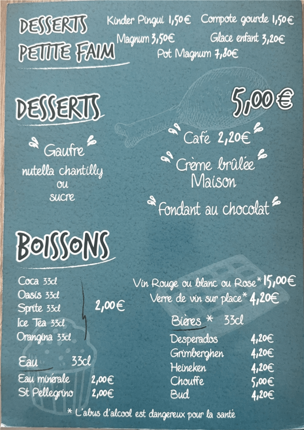 Ardoise desserts et boissons French Is Burger